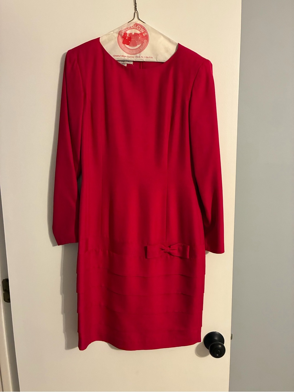 Vintage 100% Silk Pink/Red Shift Gillian Dress Bow Detail Size 4